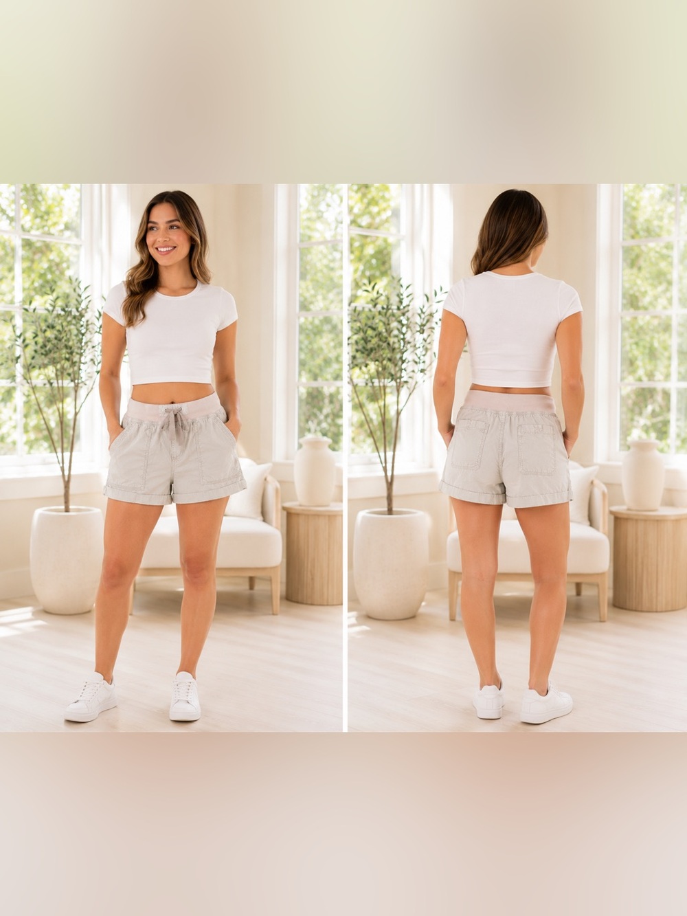 Calvin Klein Performance Light Gray Relaxed Drawstring Bermuda Shorts size M GUC
